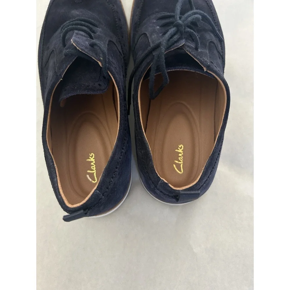 Clarks Mens Chantry‎ Wing Navy Blue Suede Leather Wingtip Oxfords 9 Casual NWOB